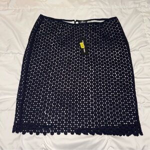 Karl Lagerfeld Paris Skirt Navy Geometric Lace Overlay Dressy Office Career 16